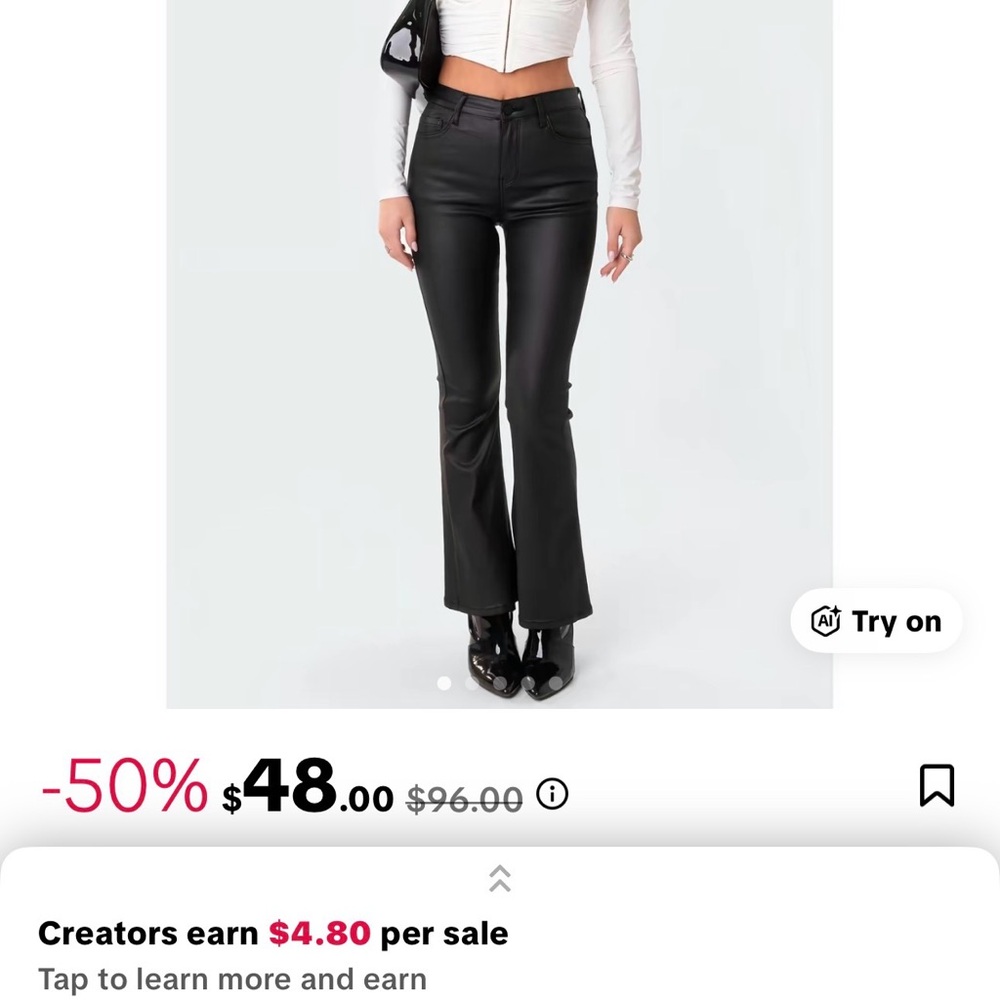 Edikted xs Black leather flare pants #TikTok, viral jeans